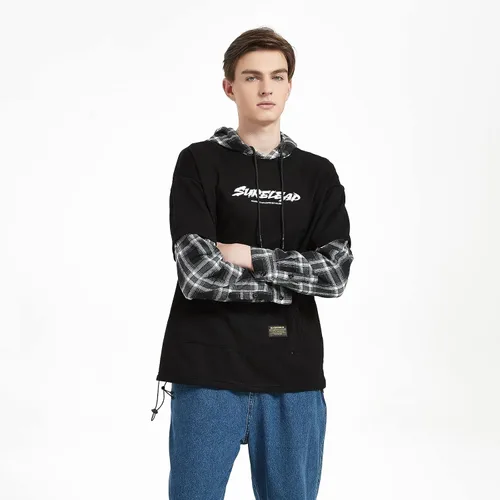 Vista 4 de GURUNVANI Sudaderas con capucha de patchwork de estilo japonés Hombres Personajes Streetwear Sudadera con capucha para hombres