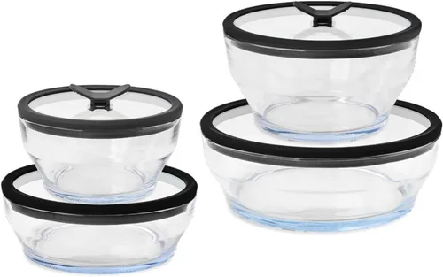 Vista 10 de Anyday Juego de 8 Piezas de Utensilios de Cocina para Microondas y Almacenamiento de Alimentos de Vidrio con Tapas de Vidrio Recipientes Sin