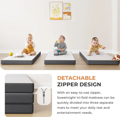 Vista 6 de Sweetnight Cubrecolchón plegable de 4 pulgadas con una funda plegable y lavable, de firmeza media con diseño antideslizante, adecuado para viajes