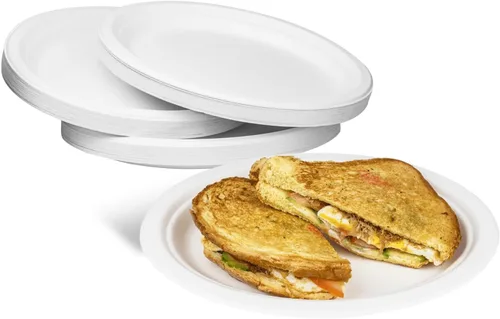 Vista 2 de KARAT EARTH Platos ovalados de bagazo compostables libres de PFAS de 12.5"x10", KE-BPO12510-1CFF - 500 ct
