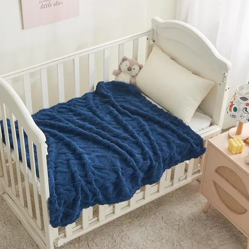 Vista 6 de KMUSET Manta Azul para Niños y Niñas 30 x 40 pulgadas, Suave Acogedora Difusa Envolvente Manta de Tiro Jacquard 3D, Azul Marino