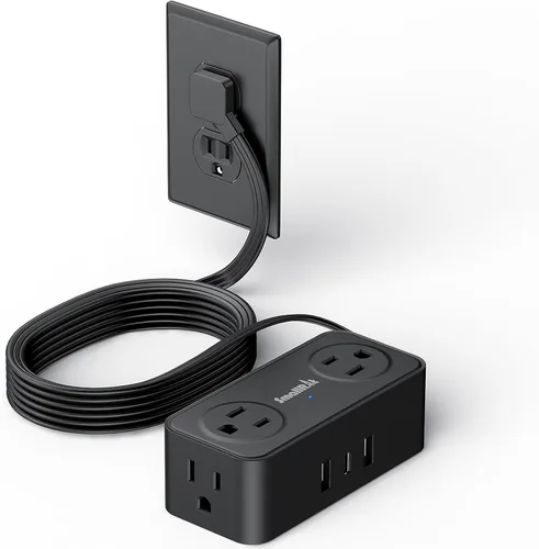 Vista 10 de SMALLRT - Regleta de alimentación con USB, cable de extensión plano de 2 piezas con múltiples tomas, barra de alimentación de enchufe plano de 3.3