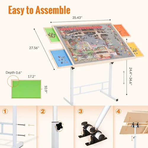 Vista 8 de Mesa de rompecabezas de 1500 piezas con cajones y cubierta – Altura ajustable y patas inclinables, tablero de rompecabezas portátil sin ensamblaje