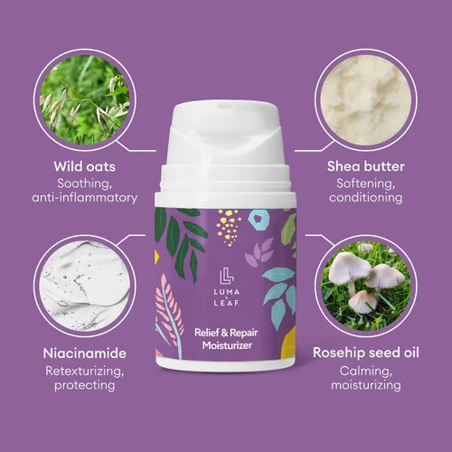 Vista 2 de LUMA & LEAF Hidratante facial para piel seca – Crema facial hidratante para eczema, piel sensible y propensa a la rosácea con niacinamida, manteca