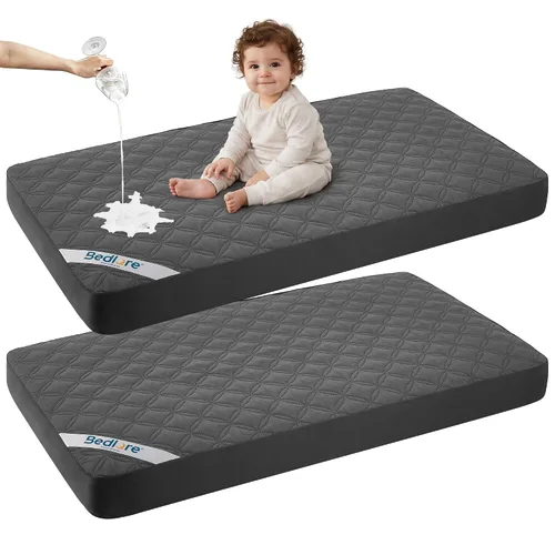Vista 12 de BEDLORE Paquete de 2 protectores de colchón para cuna, impermeable, color beige, 52 x 28 pulgadas