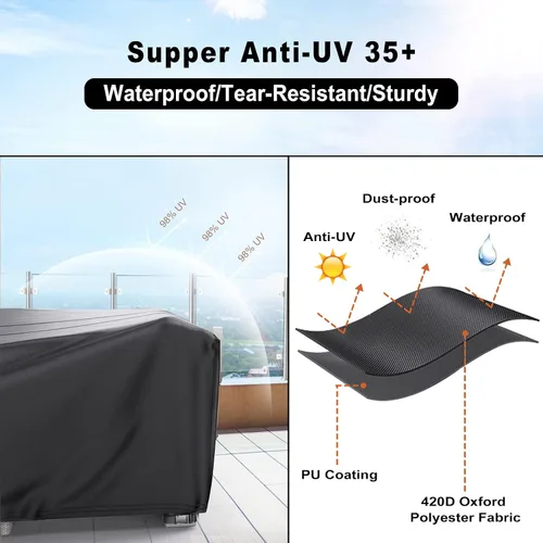 Vista 5 de Funda Impermeable para Muebles de Exterior, Fundas para Muebles de Patio de 137 Pulgadas Tamaño Grande Fundas para Sofá Seccional Rectangulares