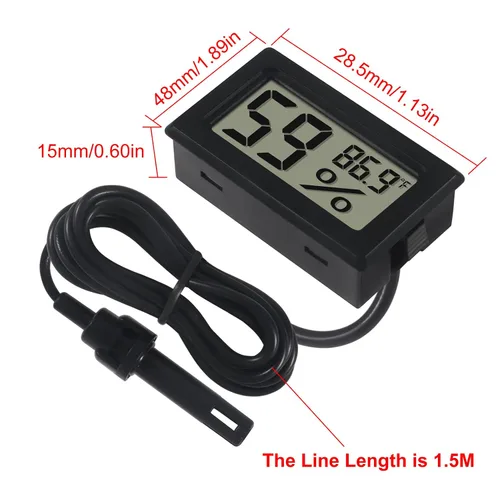 Vista 4 de Paquete de 2 mini termómetro digital higrómetro con sonda de temperatura interior medidor de humedad medidor LCD Fahrenheit pantalla higrómetro 2