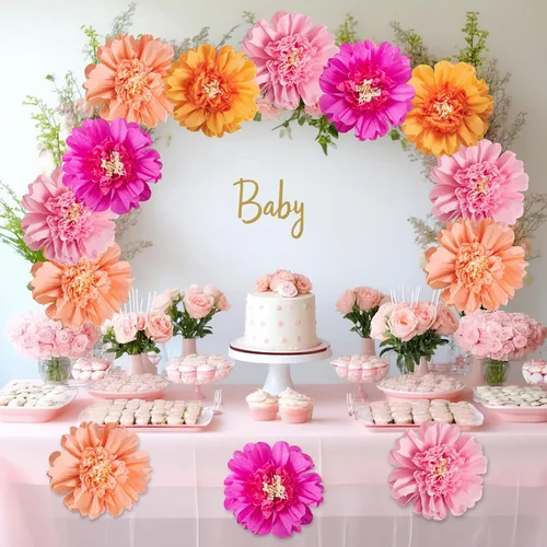 Vista 7 de 12 flores de papel de seda, 12 pulgadas, coloridas flores gigantes de papel crepé para pared, flores grandes para boda, cumpleaños, baby shower
