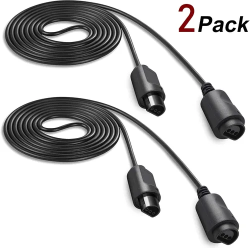 Vista 7 de Paquete de 2 controladores clásicos N64 (negro) con 2 cables de extensión de controlador N64 de 6 pies