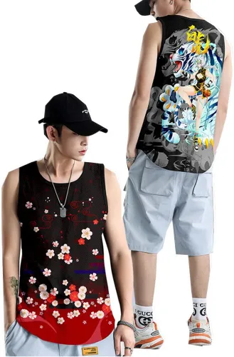 Vista 4 de Camisetas sin mangas con patrón a cuadros, estilo patinador, surfista, casual, entrenamiento, al aire libre, gimnasio, camisetas musculares