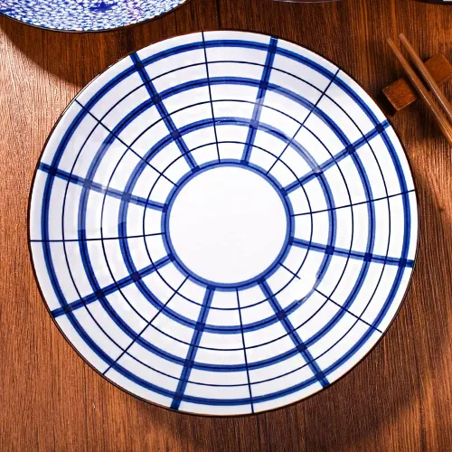 Vista 6 de Juego de 4 platos japoneses de cerámica blanca y azul de 8 pulgadas, platos grandes para aperitivos, pasta, postres y ensaladas, microondas, horno