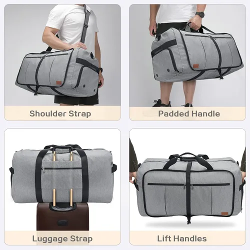 Vista 6 de Urtala - Bolsa de viaje para mujeres y hombres, bolsa grande plegable para fines de semana con compartimento para zapatos y tirante, maleta