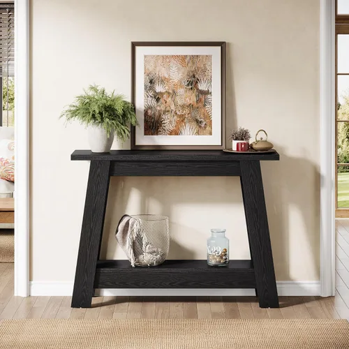 Vista 8 de Tribesigns Mesa consola de granja de 41.3 pulgadas, mesa de entrada de madera de 2 niveles con almacenamiento, rústica estrecha detrás del sofá