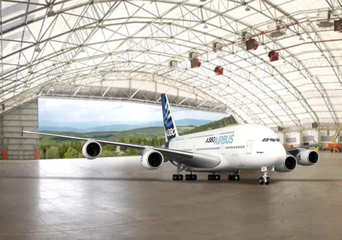 Vista 2 de Daron Skymarks Airbus A380-800 H/C con tren de aterrizaje, escala 1/200, blanco