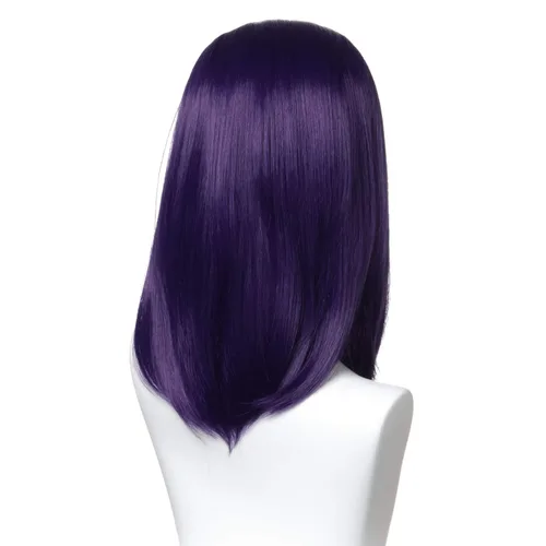 Vista 6 de Qaccf Peluca de mujer Bob Halloween Cosplay de 14 pulgadas con pico de viudas (morado)