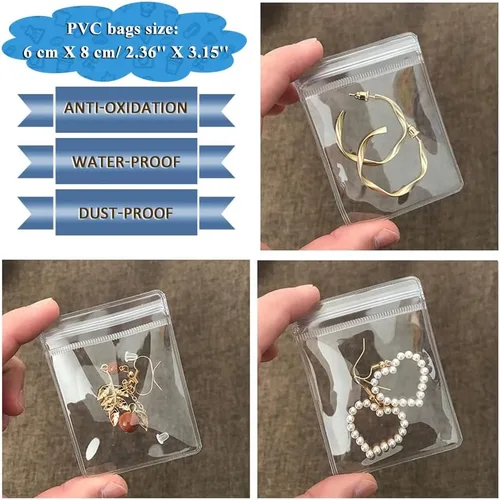 Vista 3 de LingLingo Bolsas de almacenamiento de joyas transparentes pequeñas bolsas de plástico transparente de PVC con cierre de cremallera para anillos