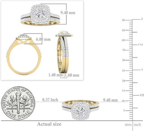 Vista 5 de Dazzlingrock Collection Juego de anillos de boda de doble halo de circonita cúbica redonda para mujer (1.50 qtw, color blanco, claridad limpia)