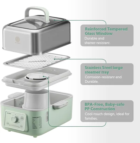 Vista 2 de BUYDEEM G52 - Vaporizador Eléctrico de Alimentos de 5.3 Cuartos de Galón para 2-4 Porciones, Vaporizador de Verduras para Cocinar, Mantiene Caliente