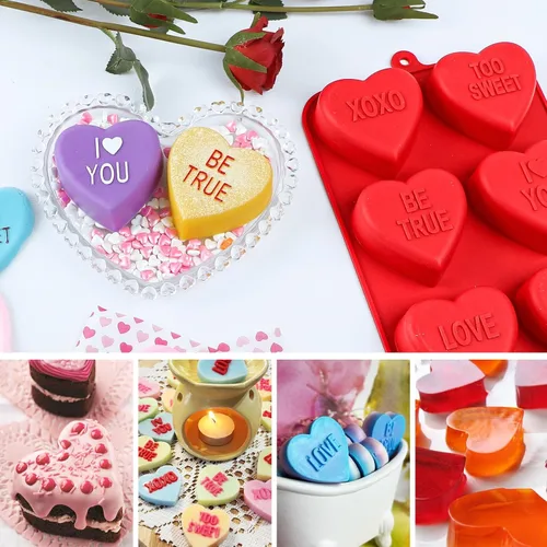 Vista 4 de Webake Molde Grande de Corazón de Conversación para Hornear, Moldes de Pastel de Silicona con Forma de Corazón de 6 Cavidades, Bandejas para Pastel