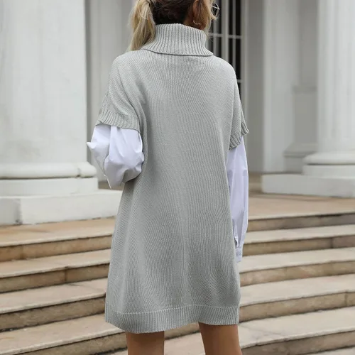 Vista 2 de Wellwits Vestido de manga corta para mujer, con cuello alto