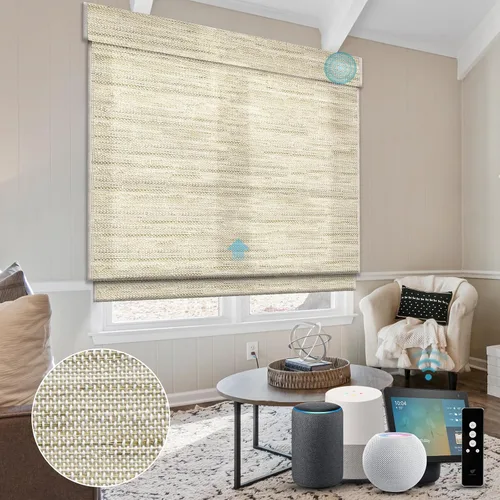 Vista 14 de SmartWings Persianas motorizadas de madera natural tejida para ventanas, persianas romanas eléctricas con control remoto para puertas correderas