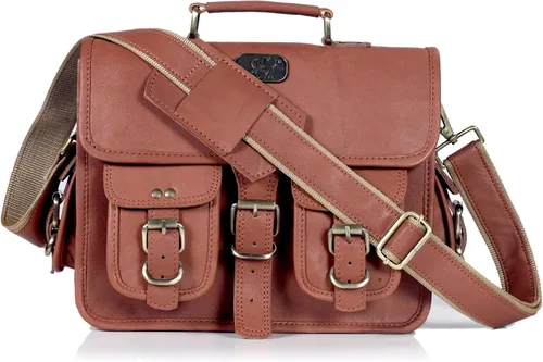 Vista 4 de cuero Bolsa de mensajero de cuero para hombres y mujeres, 12 pulgadas para laptop, bolsa cruzada de cuero vintage hecha a mano, unisex, maletín