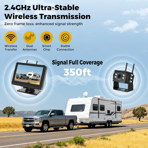 Vista 7 de Cámara de respaldo inalámbrica para camión RV, monitor HD IPS de 7 pulgadas, sistema de cámara inalámbrica digital + visión nocturna IR impermeable