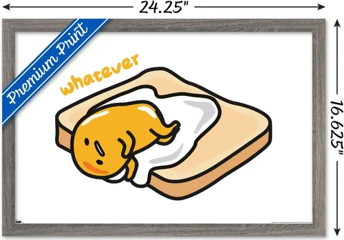Vista 3 de Trends International Gudetama - Póster de pared Whatever (22.4 pulgadas de largo x 14.7 pulgadas), versión enmarcada en madera de granero Versión