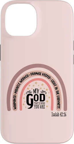 Vista 4 de Funda motivacional para iPhone 13 Pro Max Waymaker Boho Rainbow con versículo bíblico