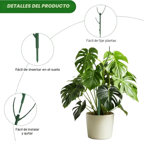 Vista 2 de Paquete de 5 postes ajustables para plantas – Poste de soporte apilable para interiores y exteriores con abrazaderas, adecuado para apoyar Monstera