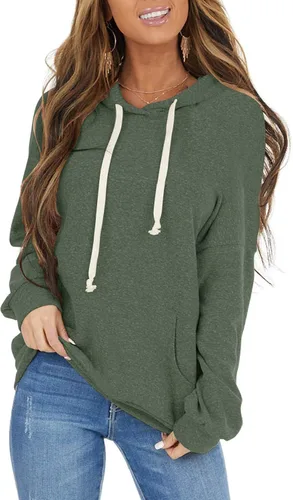 Vista 9 de Sudaderas con capucha casuales para mujer, ligeras, de manga larga, blancas, con cordón, sudaderas holgadas con bolsillo Carbón