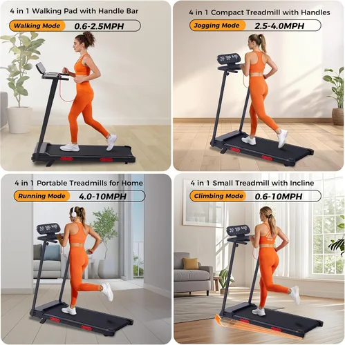 Vista 8 de Walking Pad Treadmill with Incline, 2026 Upgrade Portable Treadmill with Handles for Home Small, 3.5HP Small Walking Pad with Handle Bar, Negro-1