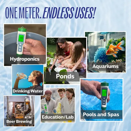 Vista 2 de Medidor digital 5 en 1: 5 funciones: pH, TDS, EC, % de salinidad, salinidad ppm y temperatura, impermeable IP67, probador tipo bolígrafo