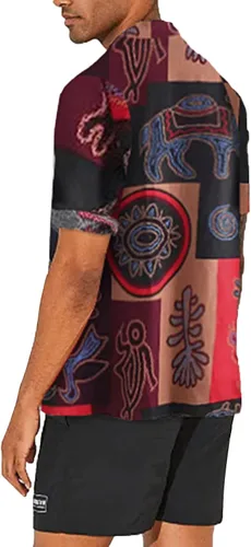 Vista 4 de Camisas de lino africano para hombre, estampado tradicional, manga corta, con botones, camisas hawaianas