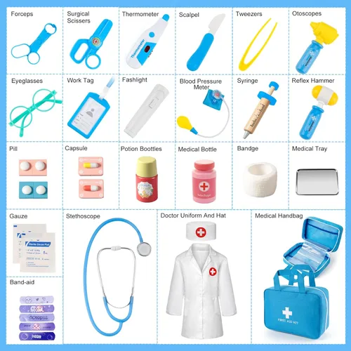 Vista 4 de Kit de médico para niños, 36 piezas de juego de doctor para niños pequeños de 3 a 5 años con bolsa de almacenamiento médico y estetoscopio real