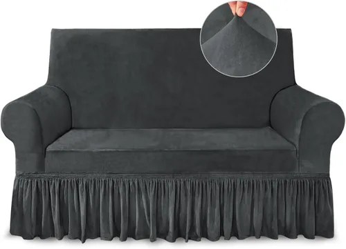 Vista 125 de NICEEC Funda para sofá biplaza, súper suave, 1 pieza, color rojo vino, elástica, universal, de elastano, para sala de estar, fácil ajuste, lavable