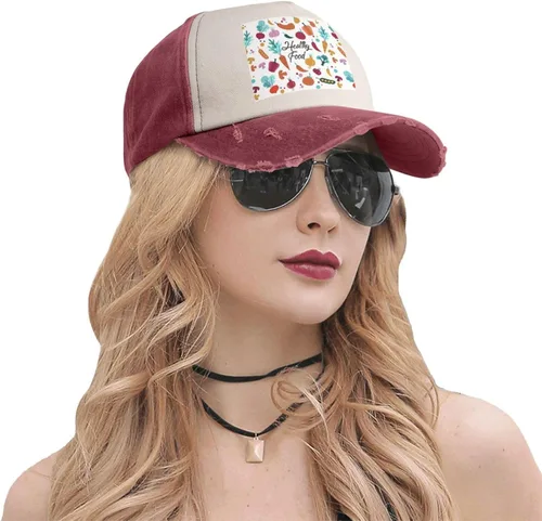 Vista 9 de NEZIH Gorra de béisbol unisex con estampado de alimentos saludables, ajustable, de mezclilla lavada, gorra de visera para papá