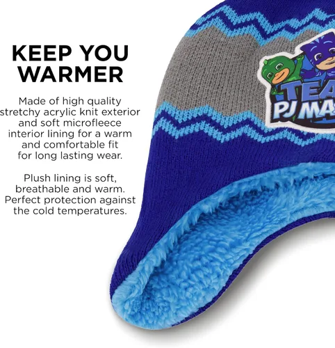Vista 4 de PJ Masks Boys Winter Accessory Hat and Mittens Set Toddler Beanie for Kids Ages 2-4