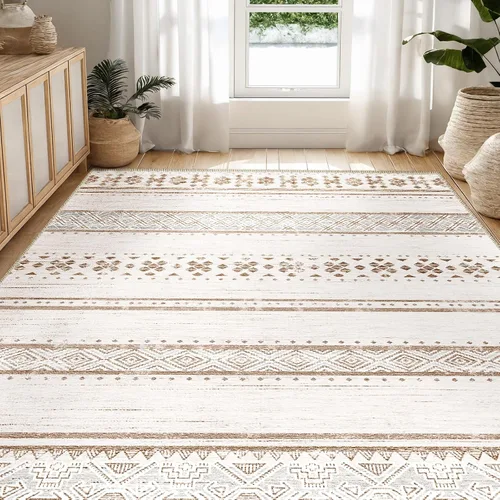 Vista 20 de BESTSWEETIE Alfombras de área de 2 x 3 pies para sala de estar, lavables, marroquíes, rústicas, geométricas neutrales, de pelo bajo
