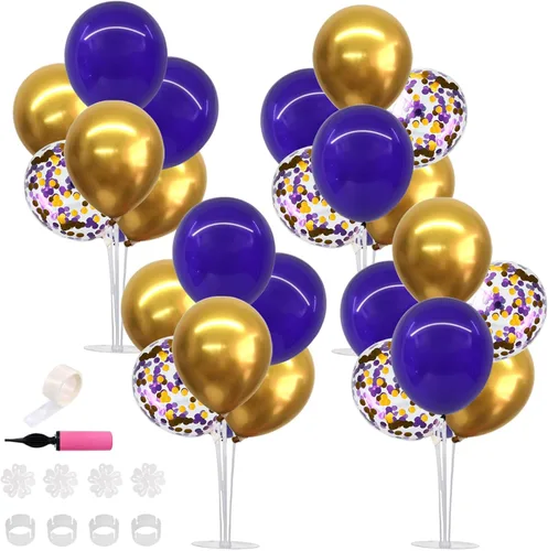 Vista 30 de TONIFUL Juego de 6 centros de mesa de globos de color azul marino y plateado para mesa, kit de arco de globos para decoraciones de graduación 2026
