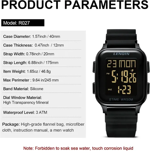 Vista 7 de LN LENQIN Reloj digital para hombre, ultra delgado, minimalista, deportivo, impermeable, reloj digital para hombre, reloj de pulsera para exteriores