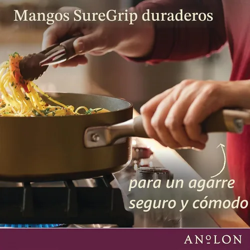 Vista 6 de Anolon Advanced - Sartén antiadherente anodizada dura para parrilla, plancha y tostadora, 11 pulgadas, color marrón Bronce
