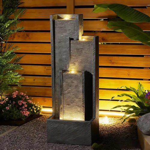 Vista 11 de Bumilgar - Fuente de agua para interiores de 35.4 pulgadas, moderna cascada Negro y gris