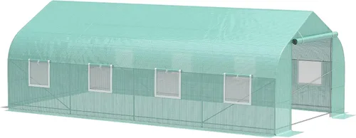 Vista 11 de Outsunny - Invernadero al aire libre de 11.5' x 10' x 6.5', diseño de túnel, con ventanas enrollables, puerta con cremallera, cubierta de PE Verde
