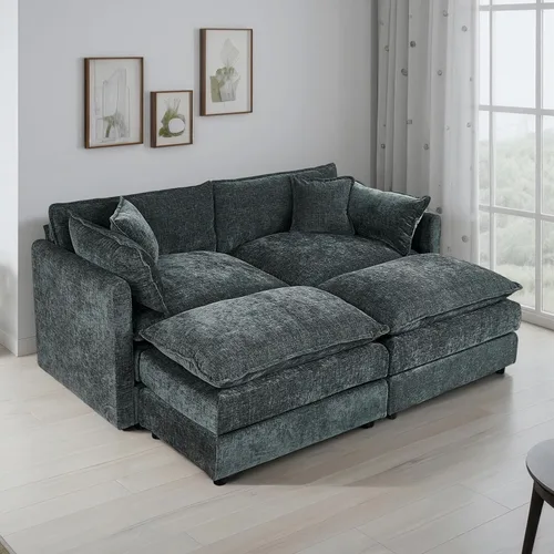 Vista 32 de Setawix Sofá Profundo de 3 Plazas con Otomana, Sofás de Nube en Forma de L de 112.2" para Sala de Estar, Sofá de Nube de Chenilla con Asiento Café