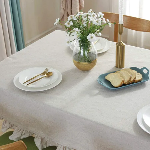 Vista 4 de Sandweek Mantel rectangular de lino con borlas, mantel pequeño de tela de algodón pesada, a prueba de polvo, para cocina y comedor