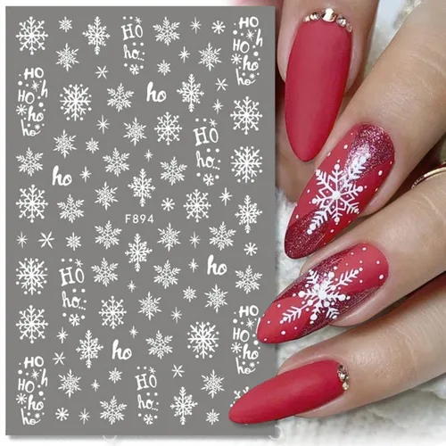 Vista 4 de Calcomanías de arte de uñas de copo de nieve, calcomanías de copo de nieve blanco 3D, diseños de Navidad, calcomanías de uñas autoadhesivas