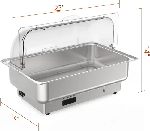 Vista 2 de GarveeHome Juego de bufé eléctrico de acero inoxidable con tapa enrollable con 1 sartén de 9 cuartos de galón, control de temperatura de 400 W
