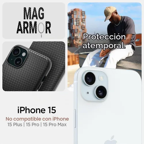 Vista 2 de Spigen Mag Armor MagFit - Funda diseñada para iPhone 15, para iPhone 14 (2023) [protección de grado militar] compatible con MagFit, color negro mate