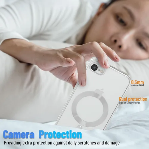 Vista 3 de Funda magnética para iPhone 8, borde galvanizado, parte trasera transparente, funda protectora delgada con protección de cámara, compatible